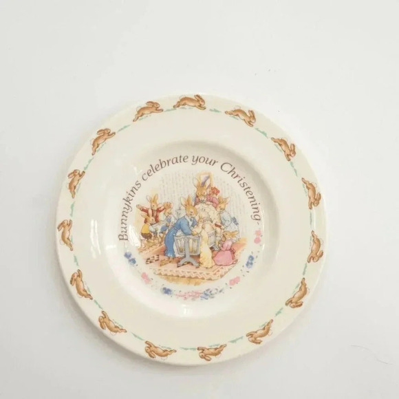 Royal Doulton Bunnykins Christening Plate English Fine Bone China Vintage 1990's - Picture 1 of 5